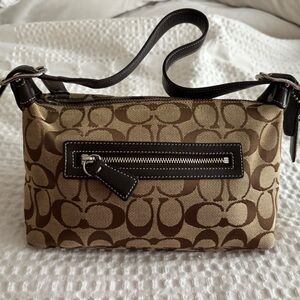 Coach Tan and Brown Signature Shoulder Bag